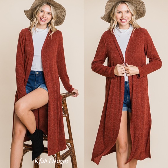 ❤️LAST ONE! Soft Longline Open Pumpkin Spice Cardigan with Side Slits! - Picture 3 of 8